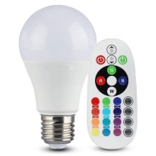 LED-pære dæmpbar RGB-farver A60 E27/8,5W/230V 3000K + fjernbetjening